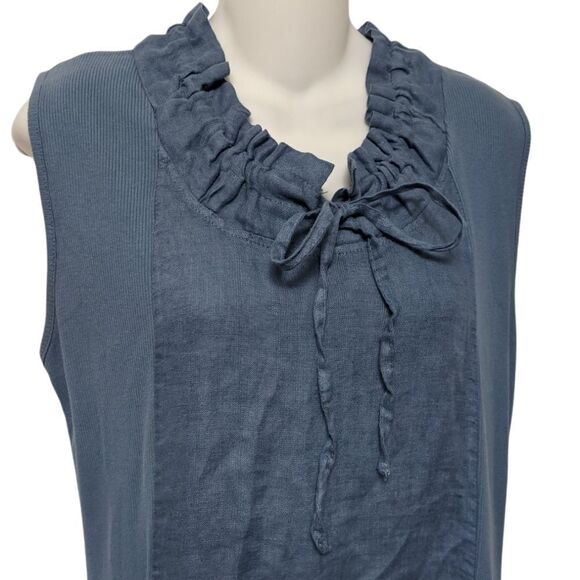 100% LIN BLANC Blue Linen Pocket Dress M - Picture 3 of 10